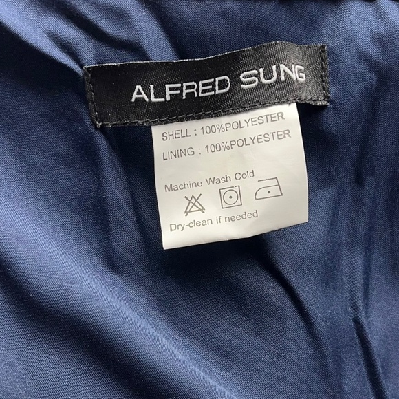 Alfred Sung D699 Strapless High Low Satin Gown Midnight Blue Size 16 - Picture 8 of 11